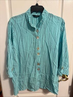 Ali Miles Turquoise Button-Front Casual Men’s Shirt